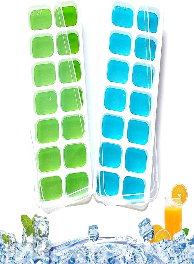 UB Unity Brand 2 pcs 21 Cavity Pop Up Ice Cube Trays for Freezer with Lid with Easy Release Flexible Silicone Bottom, Stackable, 100% BPA Free, Food Grade for Freezer, Cocktail (Square Shape) - Image 1